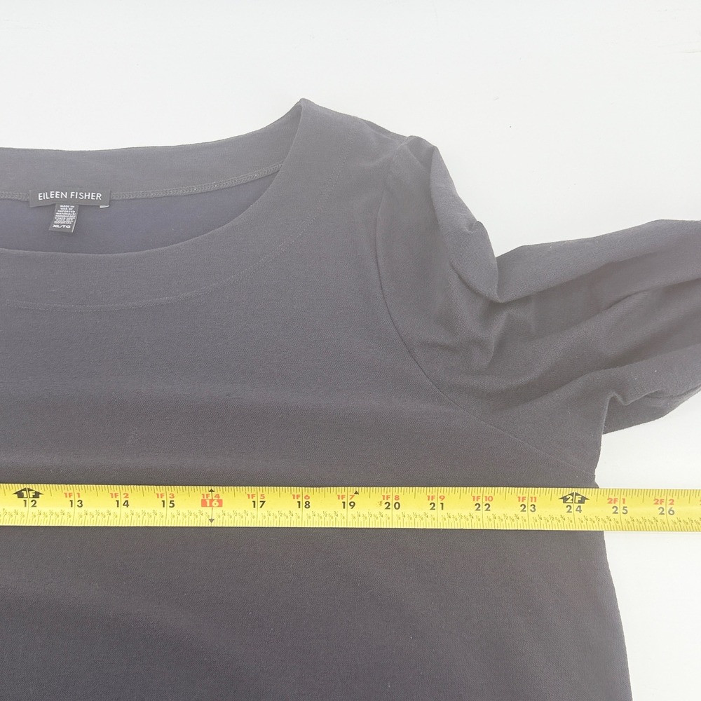 Eileen Fisher Womens XL Black Viscose Blend 3/4 Sleeve Boat Neck Tunic Top S19TL - Picture 5 of 5